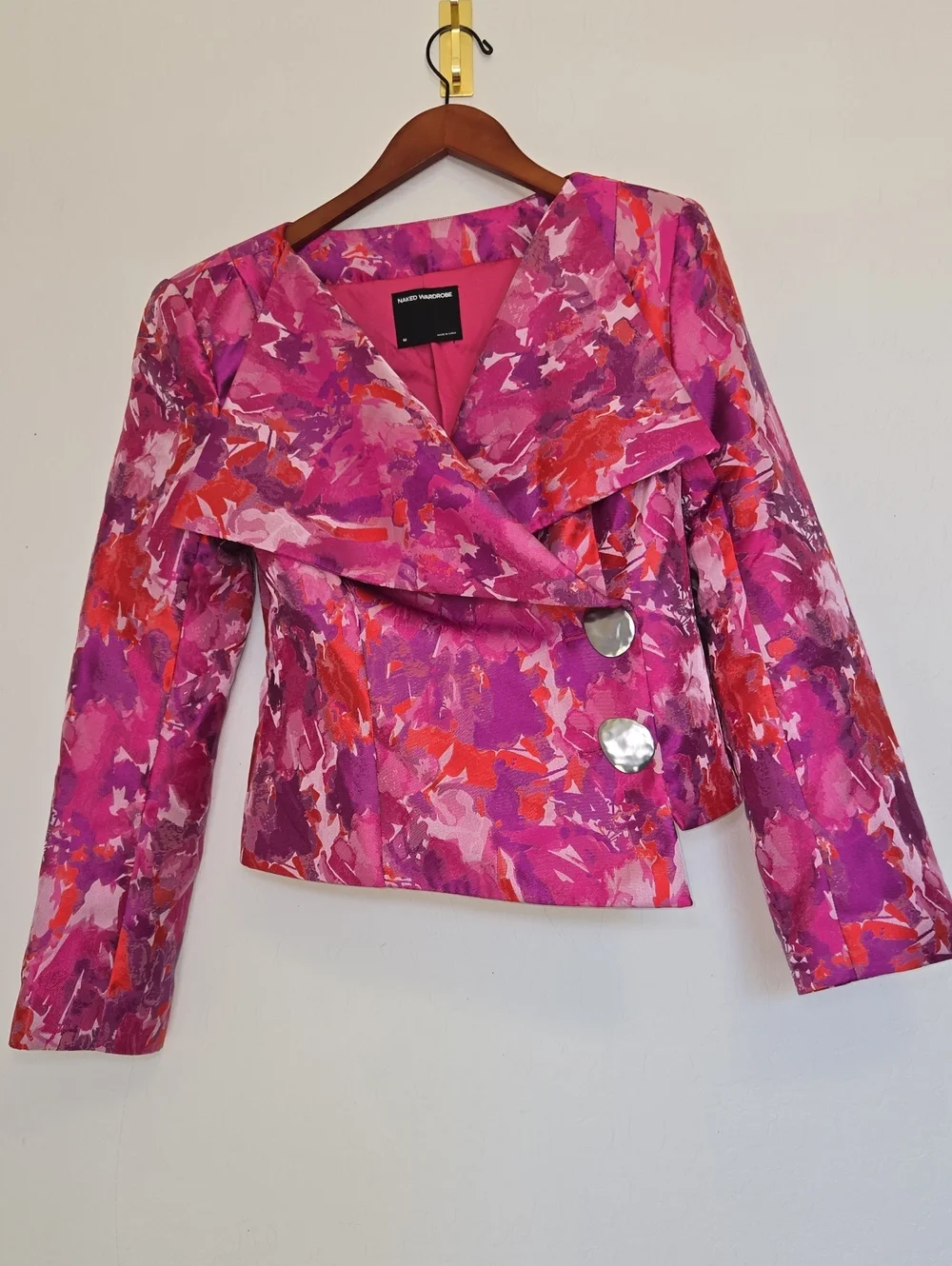 Naked Wardrobe Suiting Jacquard Crossbody Blazer Fuchsia Multi Abstract Size M